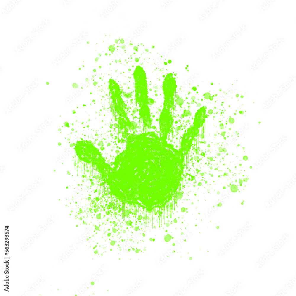 green handprint with ink splatter