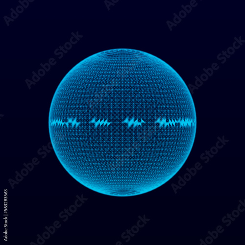 Abstract technology sphere with connecting dots  lines and triangles. Digital abstract network structure. 3D rendering.