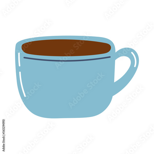 Hand drawn coffee mug icon. Flat vector illustration of cup with coffee or tea, cartoon design element