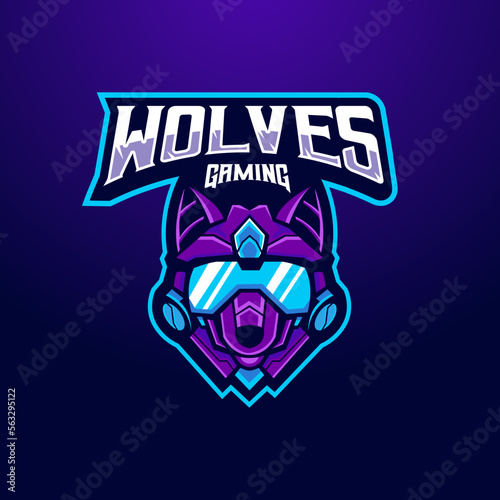 Wolf esport gaming mascot logo design illustration vector