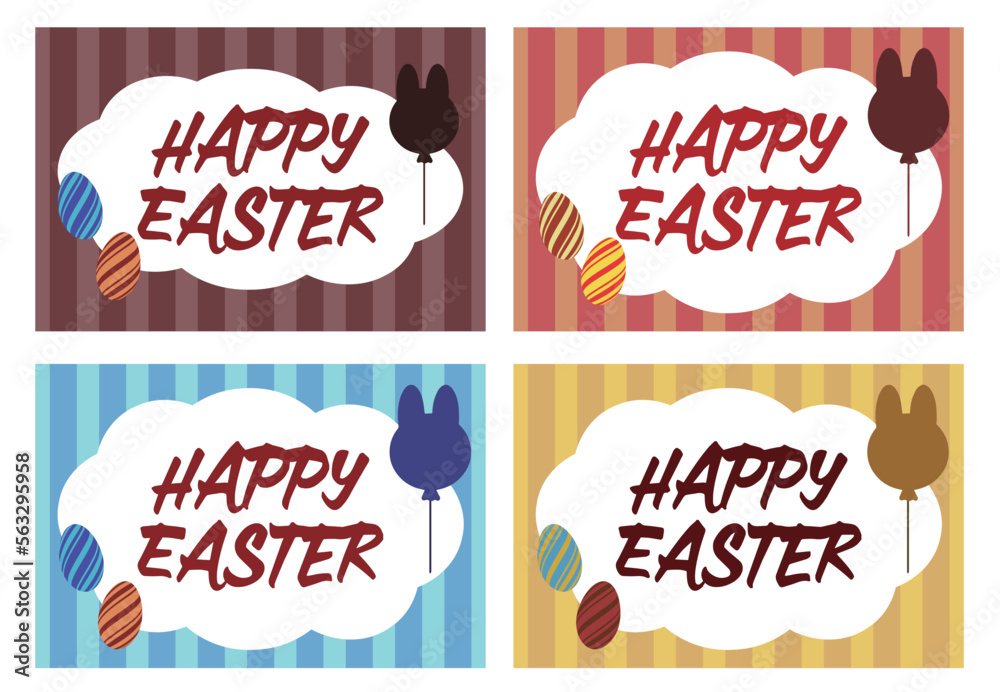Naklejka premium HAPPY EASTERの文字とイラストのイースターのグリーティングカード素材のセット