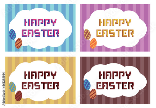 HAPPY EASTERの文字とイラストのイースターのグリーティングカード素材のセット
