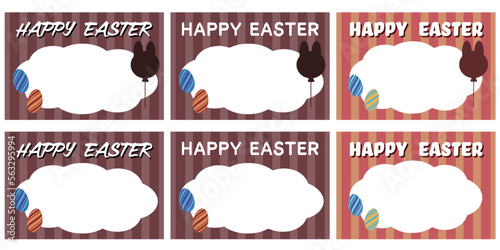 HAPPY EASTERの文字とイラストのイースターのグリーティングカード素材のセット