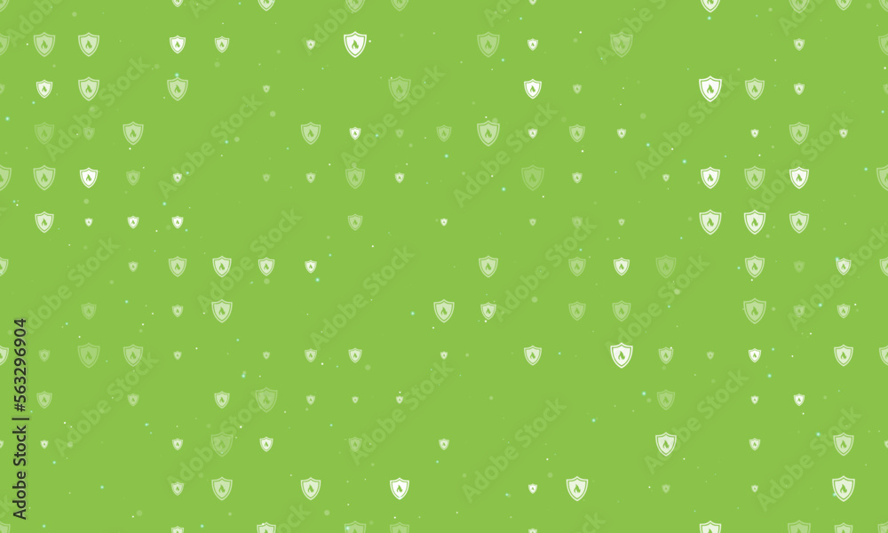 Seamless background pattern of evenly spaced white fire protection symbols of different sizes and opacity. Vector illustration on light green background with stars Seamless background pattern of evenly spaced white fire protection symbols of different sizes and opacity. Vector illustration on light green background with stars