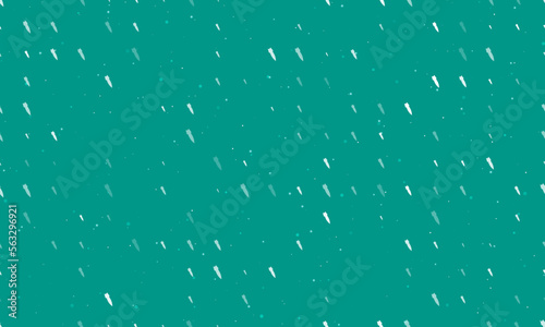 Seamless background pattern of evenly spaced white falling rocket symbols of different sizes and opacity. Vector illustration on teal background with stars
