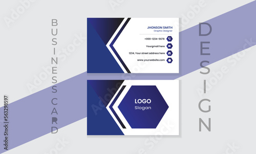 Modern blue and white business card design. Flat design vector abstract Creative and Clean Business Card Template.
 photo