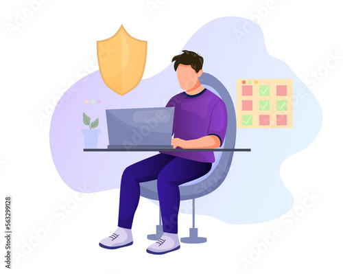 Safer Internet Day. Concept illustration of safe internet. man with computer 