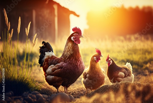 illustration of chickens raised in the field,image generated by AI