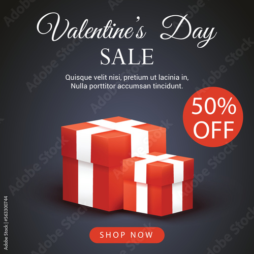 Valentine's day sale banner with gift box