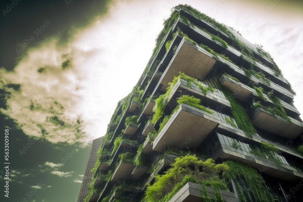 Eco friendly green building with vertical garden in modern city for ...