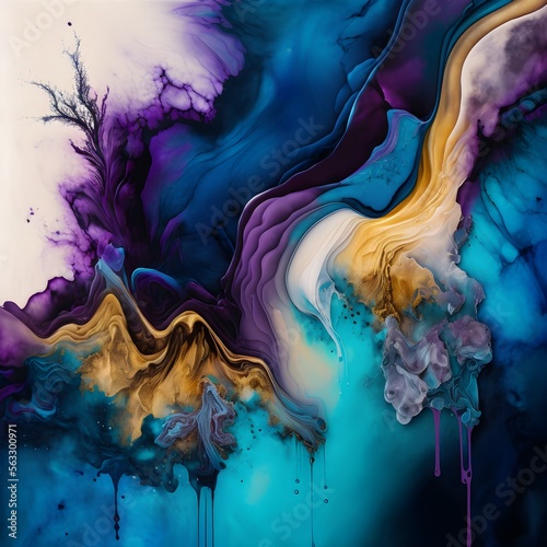 Smooth marble background ombre alcohol ink pattern. Background with smoke. Generative AI