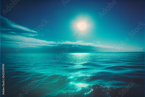 Tropical blue sea under the sun with clouds in the horizon - Generated by Generative AI © Elif