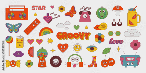 Collection of cute stickers. Funky, hipster stickers. Groovy.
