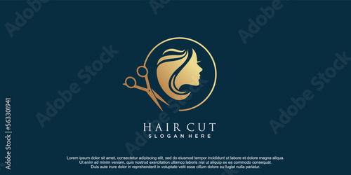 Hair cut logo with creative design icon vector icon illustration