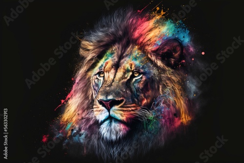 Lion Bright colorful paint smudges spatter animals Generative Ai