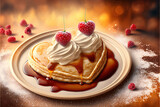 heart shaped pancakes, valentine's day breakfast, romantic breakfast for two, valentine's couple breakfast