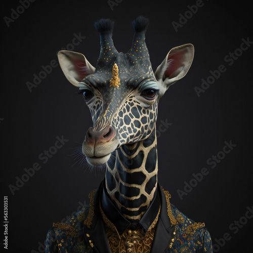 portrait of a giraffe dark costume mysterious black