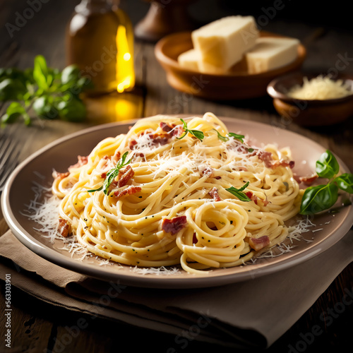 A big plate of pasta carbonara, Generative AI