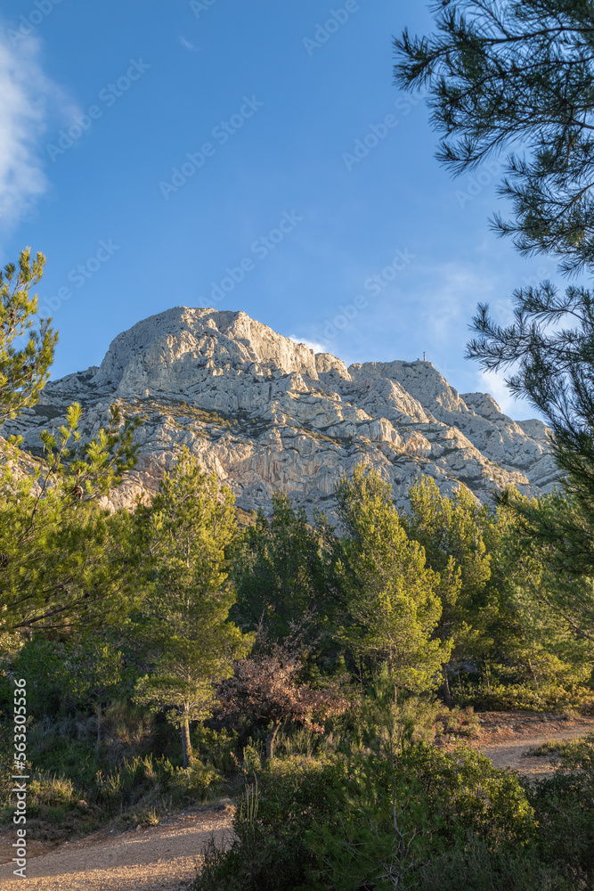 the Sainte Victoire mountain photographed on a winter morning