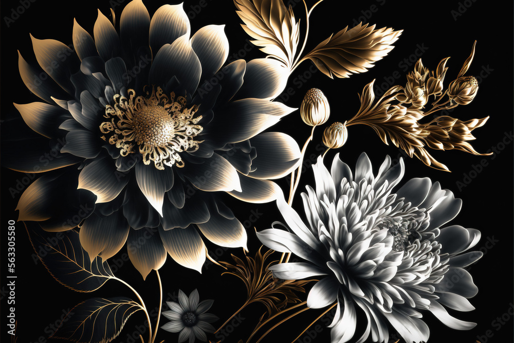 Flowers black white gold series - flower picture - amazing, beautiful ...