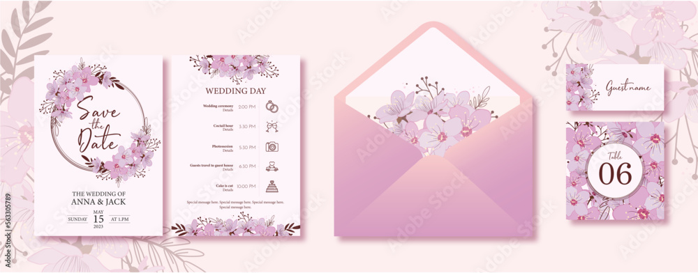 Wedding invitation with cherry blossoms