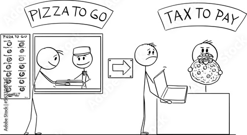 Tax Eating From Your Pizza, Financial Concept , Vector Cartoon Stick Figure Illustration