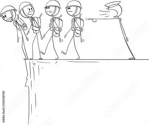 Military Officer Giving Suicide Order , Vector Cartoon Stick Figure Illustration