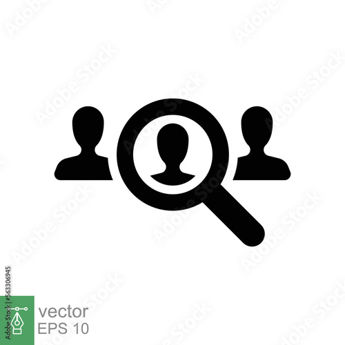 Search job vacancy icon. Simple solid style. Magnifying glass, find people employer business concept. Hire candidate, recruit, competition glyph symbol. Vector illustration. EPS 10.
