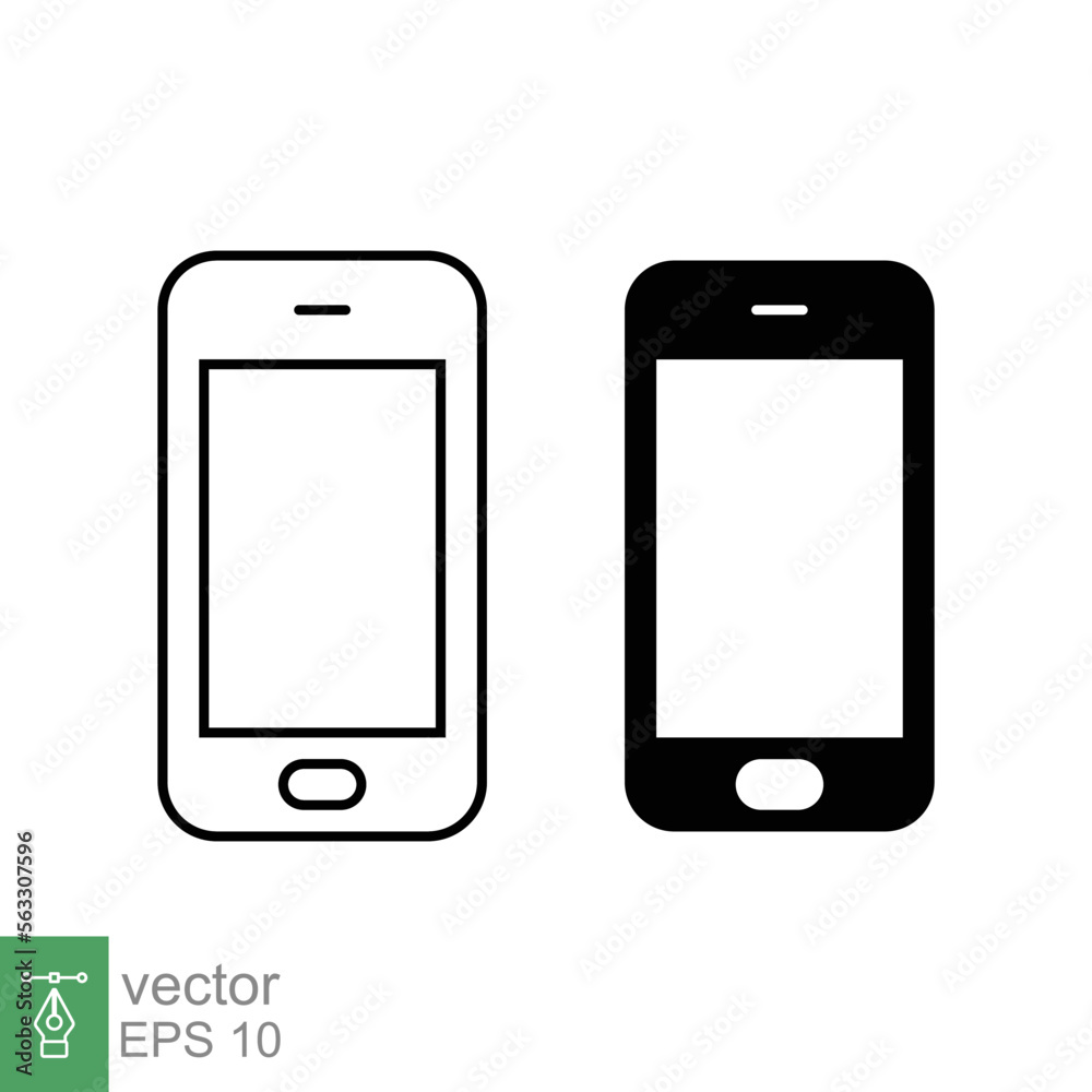 Smartphone icon. Simple outline and solid style. Phone, cell, smart cellular, cellphone, app screen, gadget, device for application, technology concept. Line and glyph vector illustration. EPS 10.