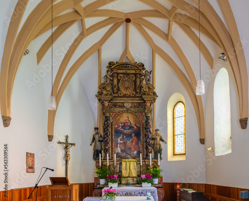interior of Saint Valentine church , Vasio (Borgo d'Anaunia,), Trentino Alto Adige, northern Italy: the church probably dates back to the 15th century