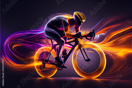 beautiful abstract bicycle racing  driving fast with colorful light trails. 