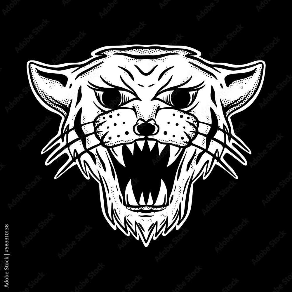 Tiger head art Illustration hand drawn black and white vector for tattoo, sticker, logo etc Tiger head art Illustration hand drawn black and white vector for tattoo, sticker, logo etc