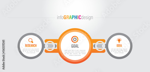 Three step infographics template design with arrows and circles. creative Business concept with 3 steps, parts.