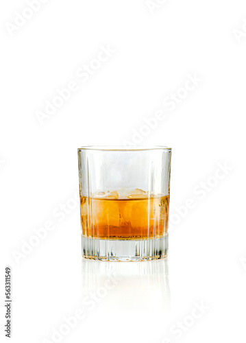 isolated glass of whiskey with ice