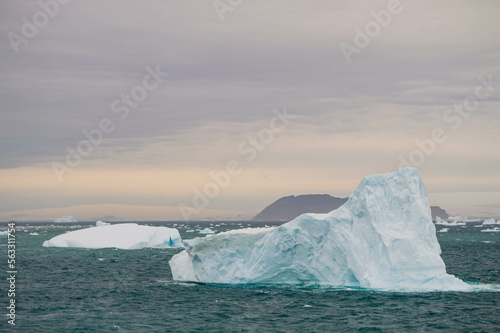 Icebergs at the Antarctica, climate change, glaciers melting.