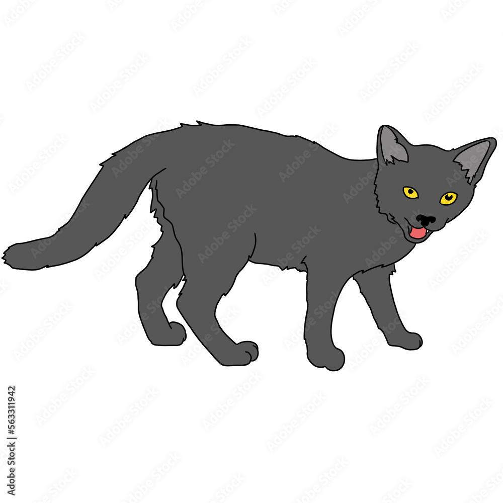 grey cat meowing illustration