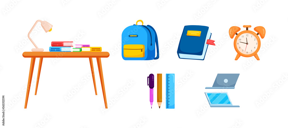 Student accessories in cartoon character,element of children study stuff. Student accessories in cartoon character,element of children study stuff.
