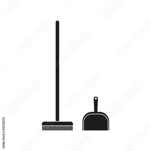 Broom and dustpan icon. Vector. Flat design.