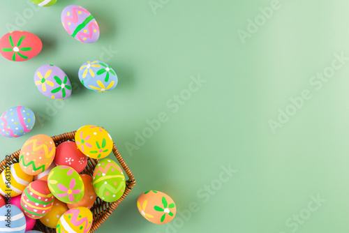 Easter eggs many color in basket for easter background