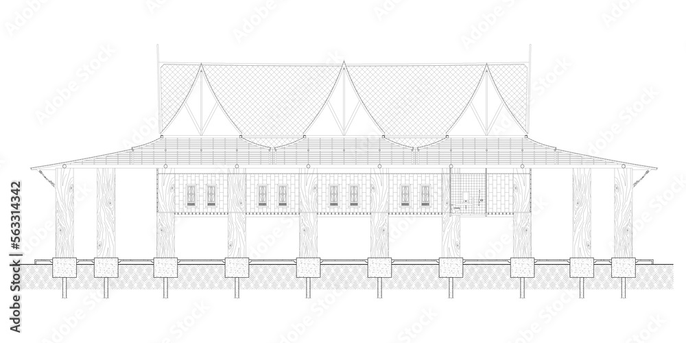 Buddhist temple, Detailed of temple in Asia. Architectural illustration.