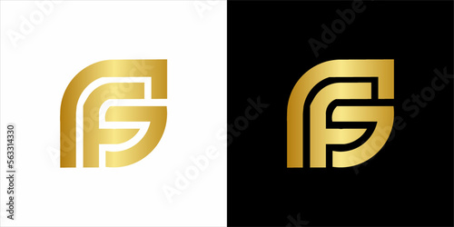 G. F mono gram logo, gold vintage vlack in white backgorund