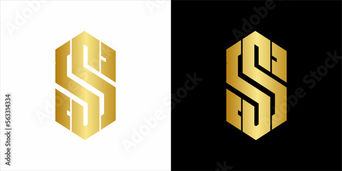 S. S. S Mono gram logo, gold vintage vlack in white backgorund