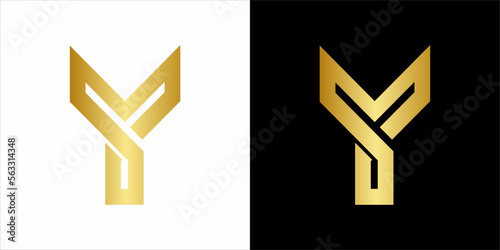 Y Mono gram logo, gold vintage vlack in white backgorund
