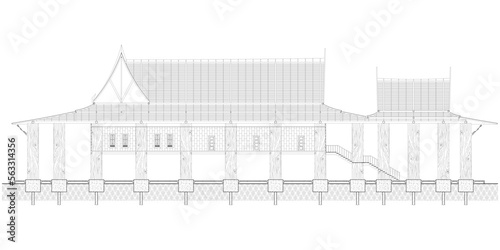 Buddhist temple, Detailed of temple in Asia. Architectural illustration.