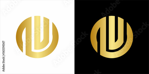 Mono gram logo, gold vintage vlack in white backgorund