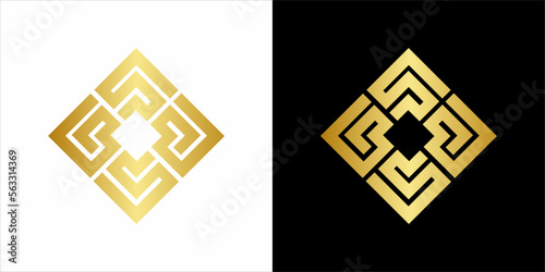 Abstarck mono gram logo, gold vintage vlack in white backgorund