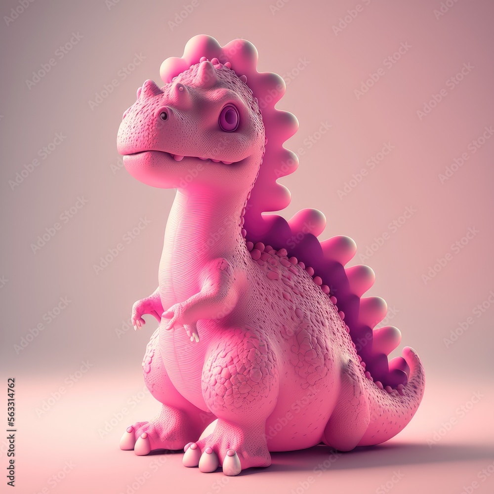 Pink dino, rose colored dinosaurus or dragon, Cute pastel pink dino, on