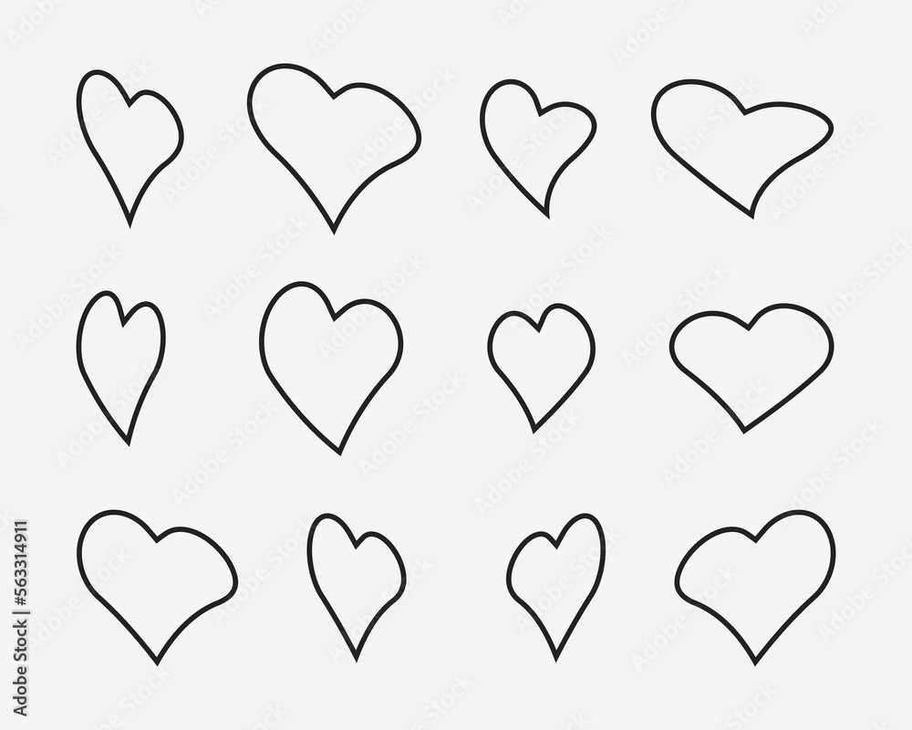 Doodle love heart. Loving cute hand drawn sketched hearts, doodle valentine heart shape drawing elements for greeting cards and valentines day design vector isolated icons set. Sketchy 