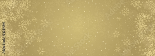 Golg Snowflake Vector Panoramic Gold Background.