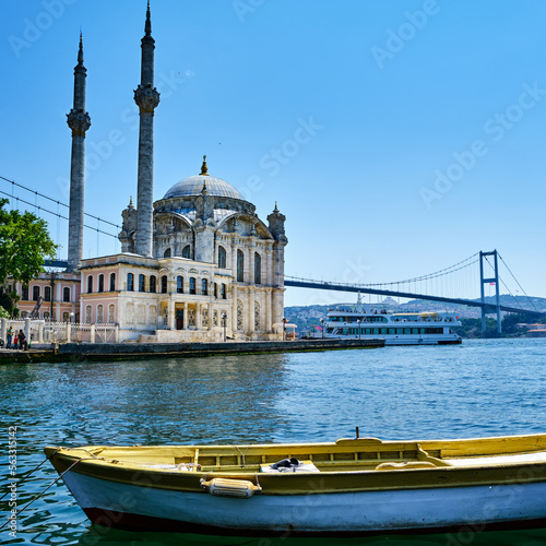 Ortakoy Mosque near the Bosphorus Bridge on the Bosphorus pier